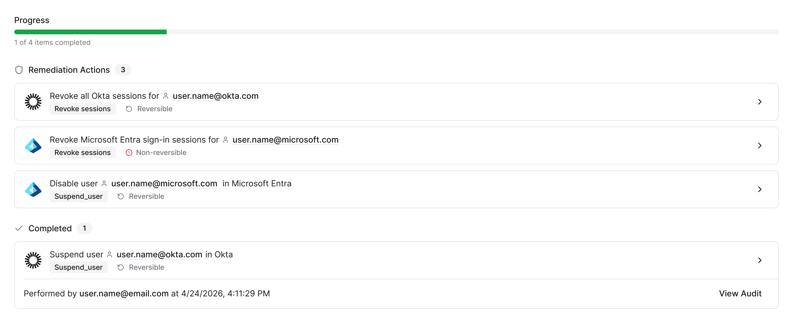 Respond and remediate: staged response actions